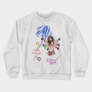 Chilling Innocence: Unsettling Horrors Unleashed in Children's Drawings Crewneck Sweatshirt